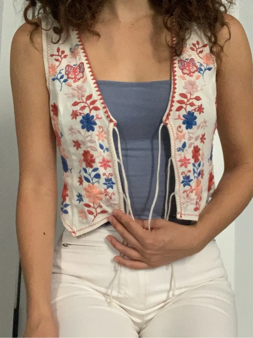 Free People Cotton Embroidered Floral Vest